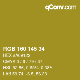 Color code: RGB 160 145 34 | qconv.com