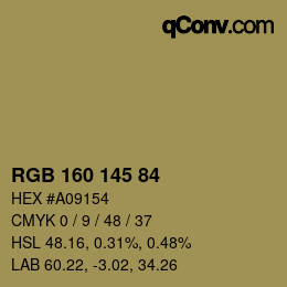 Farbcode: RGB 160 145 84 | qconv.com