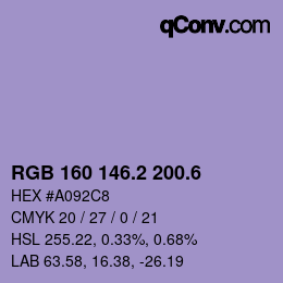 カラーコード: RGB 160 146.2 200.6 | qconv.com