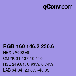 カラーコード: RGB 160 146.2 230.6 | qconv.com