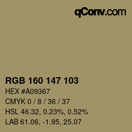カラーコード: RGB 160 147 103 | qconv.com