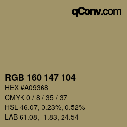 カラーコード: RGB 160 147 104 | qconv.com