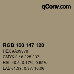 Color code: RGB 160 147 120 | qconv.com