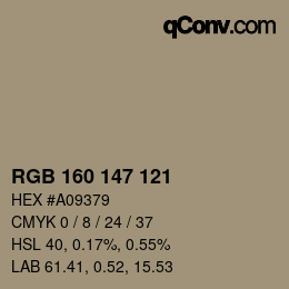Farbcode: RGB 160 147 121 | qconv.com