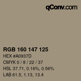 カラーコード: RGB 160 147 125 | qconv.com