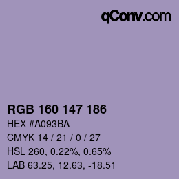 Color code: RGB 160 147 186 | qconv.com