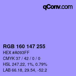 Color code: RGB 160 147 255 | qconv.com
