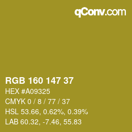Color code: RGB 160 147 37 | qconv.com