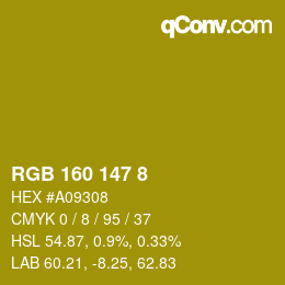 Color code: RGB 160 147 8 | qconv.com