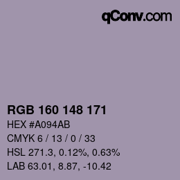 颜色代码: RGB 160 148 171 | qconv.com