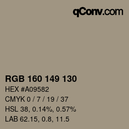 Color code: RGB 160 149 130 | qconv.com