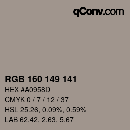 Color code: RGB 160 149 141 | qconv.com