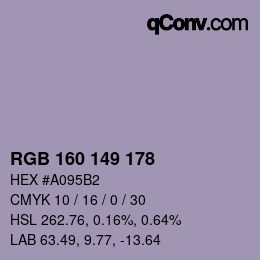 颜色代码: RGB 160 149 178 | qconv.com