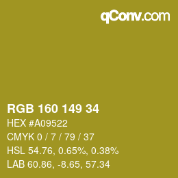 Color code: RGB 160 149 34 | qconv.com