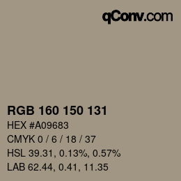 Código de color: RGB 160 150 131 | qconv.com