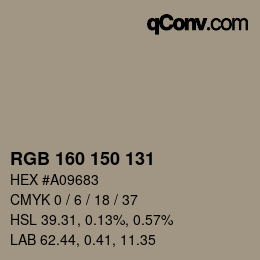 颜色代码: RGB 160 150 131 | qconv.com