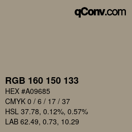 Code couleur: RGB 160 150 133 | qconv.com