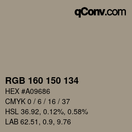 カラーコード: RGB 160 150 134 | qconv.com