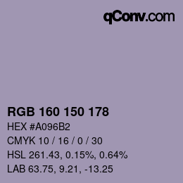 Código de color: RGB 160 150 178 | qconv.com