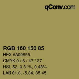 Color code: RGB 160 150 85 | qconv.com