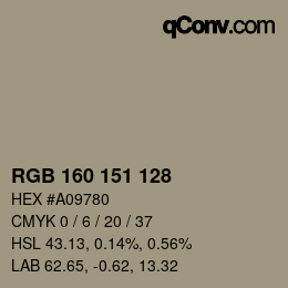 Color code: RGB 160 151 128 | qconv.com