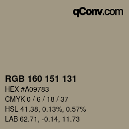 颜色代码: RGB 160 151 131 | qconv.com
