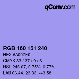 Color code: RGB 160 151 240 | qconv.com