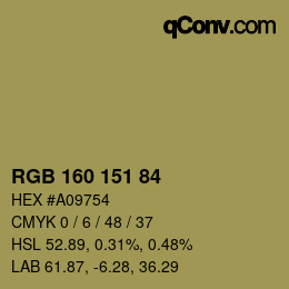 Código de color: RGB 160 151 84 | qconv.com