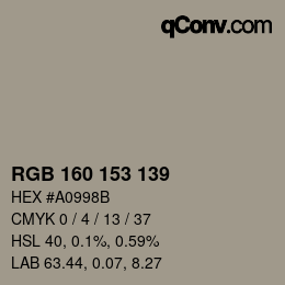 カラーコード: RGB 160 153 139 | qconv.com