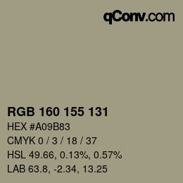 Farbcode: RGB 160 155 131 | qconv.com