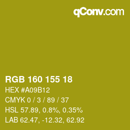 颜色代码: RGB 160 155 18 | qconv.com