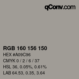颜色代码: RGB 160 156 150 | qconv.com