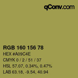 颜色代码: RGB 160 156 78 | qconv.com