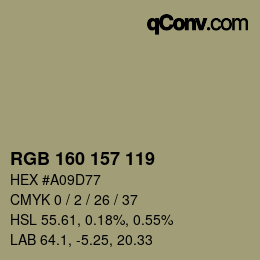Color code: RGB 160 157 119 | qconv.com