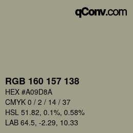 Color code: RGB 160 157 138 | qconv.com