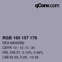 Color code: RGB 160 157 178 | qconv.com