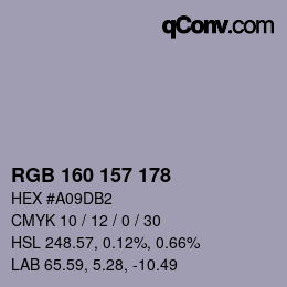 Color code: RGB 160 157 178 | qconv.com