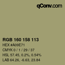 Color code: RGB 160 158 113 | qconv.com