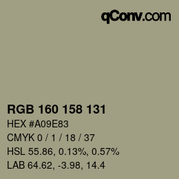 Color code: RGB 160 158 131 | qconv.com