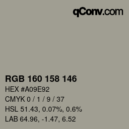 Color code: RGB 160 158 146 | qconv.com