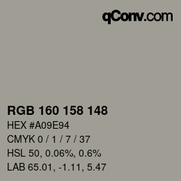 Color code: RGB 160 158 148 | qconv.com