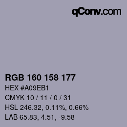 颜色代码: RGB 160 158 177 | qconv.com
