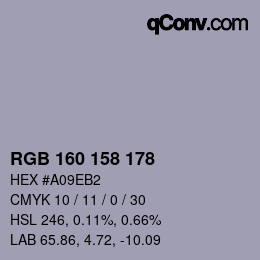 カラーコード: RGB 160 158 178 | qconv.com