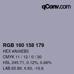 Farbcode: RGB 160 158 179 | qconv.com