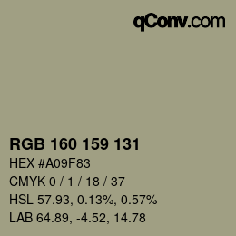 颜色代码: RGB 160 159 131 | qconv.com