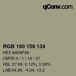 カラーコード: RGB 160 159 134 | qconv.com