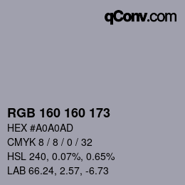 カラーコード: RGB 160 160 173 | qconv.com