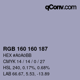 Color code: RGB 160 160 187 | qconv.com