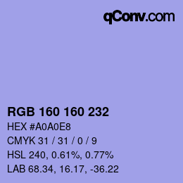 Color code: RGB 160 160 232 | qconv.com