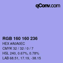 Color code: RGB 160 160 236 | qconv.com